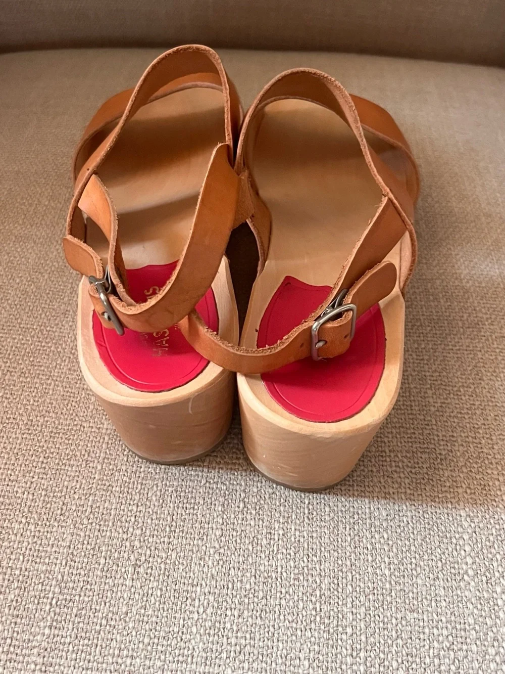 Swedish Hasbeens Cognac Leather Wedge Sandals SIZE 38. Fits like a 7.5
